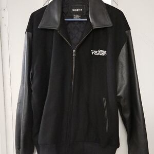 Vintage Guinness Specialty Black Men's Jacket With Leather Sleeves